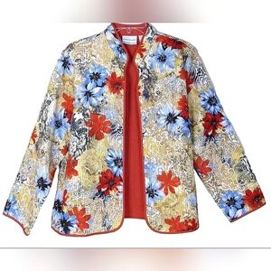 ALFRED DUNNER PLUS SIZE 16 16P TOP FLORAL SPRING‎ JACKET QUILTED COAT HAWAII